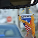 Double Country Puerto Rico/USA Flag Rear View Mirror Mini Banner 4"x 6" with Suction Cup and Double Tassels